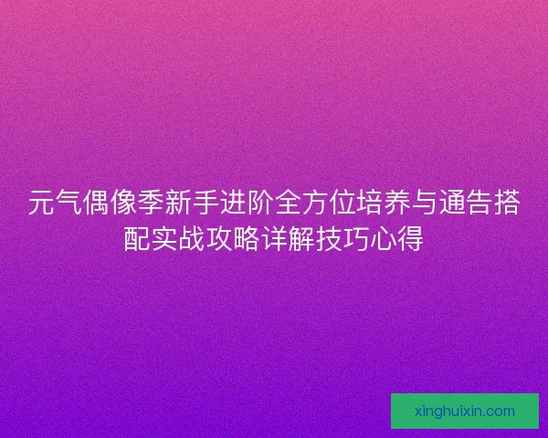 元气偶像季新手进阶全方位培养与通告搭配实战攻略详解技巧心得